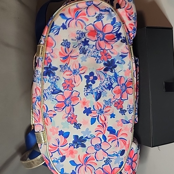 Lilly Pulitzer Pink and Blue Floral Bag with Gold Straps- NWOT - Picture 4 of 11